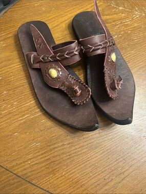 Handmade Point Toe Leather Brown Braided Woven Decorative Shell Accent Size 39 9